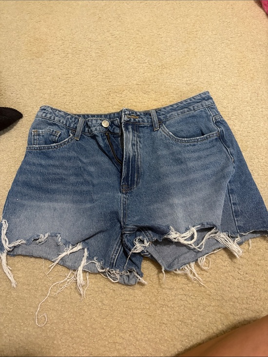 Vervet Pants - Frayed Hem High-Rise Jean Shorts in Blue